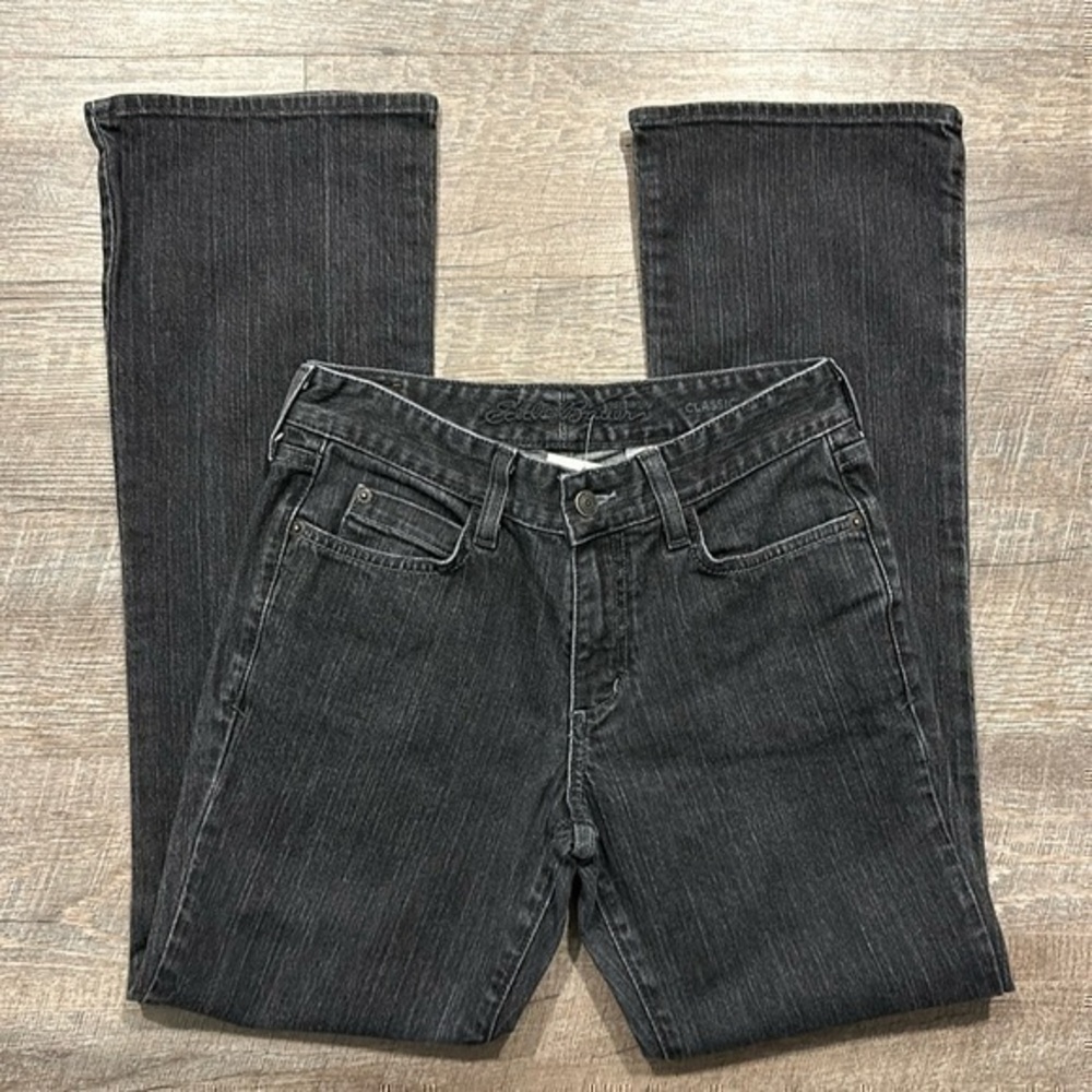 Eddie Bauer distressed back/gray straight leg high waist denim jeans size 2reg